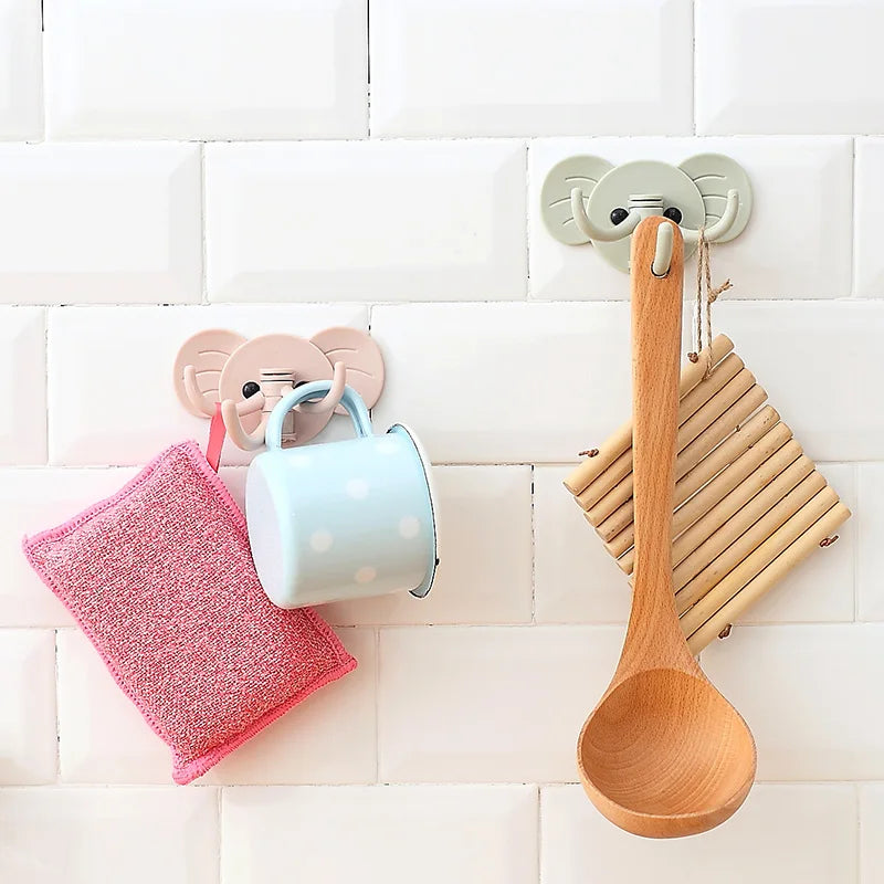 2 Pcs Elephant Shaped Creative Hanger Rack Decorative Hanging Storage Holder Wall Hook Kitchen Organizer Bathroom Accessories