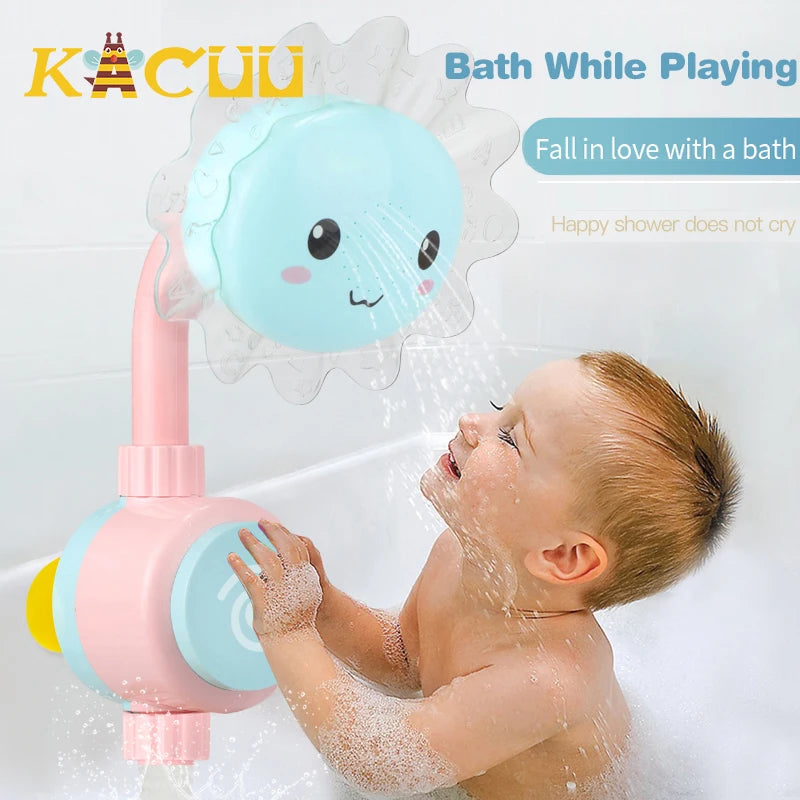 Baby Shower Waterfall Bathtub Toy Cartoon Sunflower Faucet Spray Water Bath Rinse Children Bathroom Bath Toy Children Gift