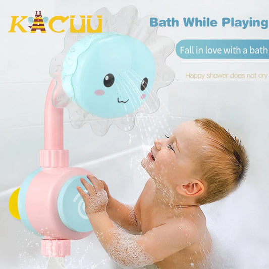 Baby Shower Waterfall Bathtub Toy Cartoon Sunflower Faucet Spray Water Bath Rinse Children Bathroom Bath Toy Children Gift