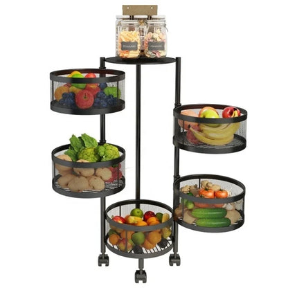 Kitchen Rotation Storage Shelf Floor Multi-layer Round Cutlery Holder Household Fruits And Vegetables Organization Storage