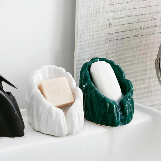 Ceramic Soap Box Household Bathroom Soap Dish Toilet Holder Sloped Drain Storage Accessories Stone Pattern Bathroom Storage Tray