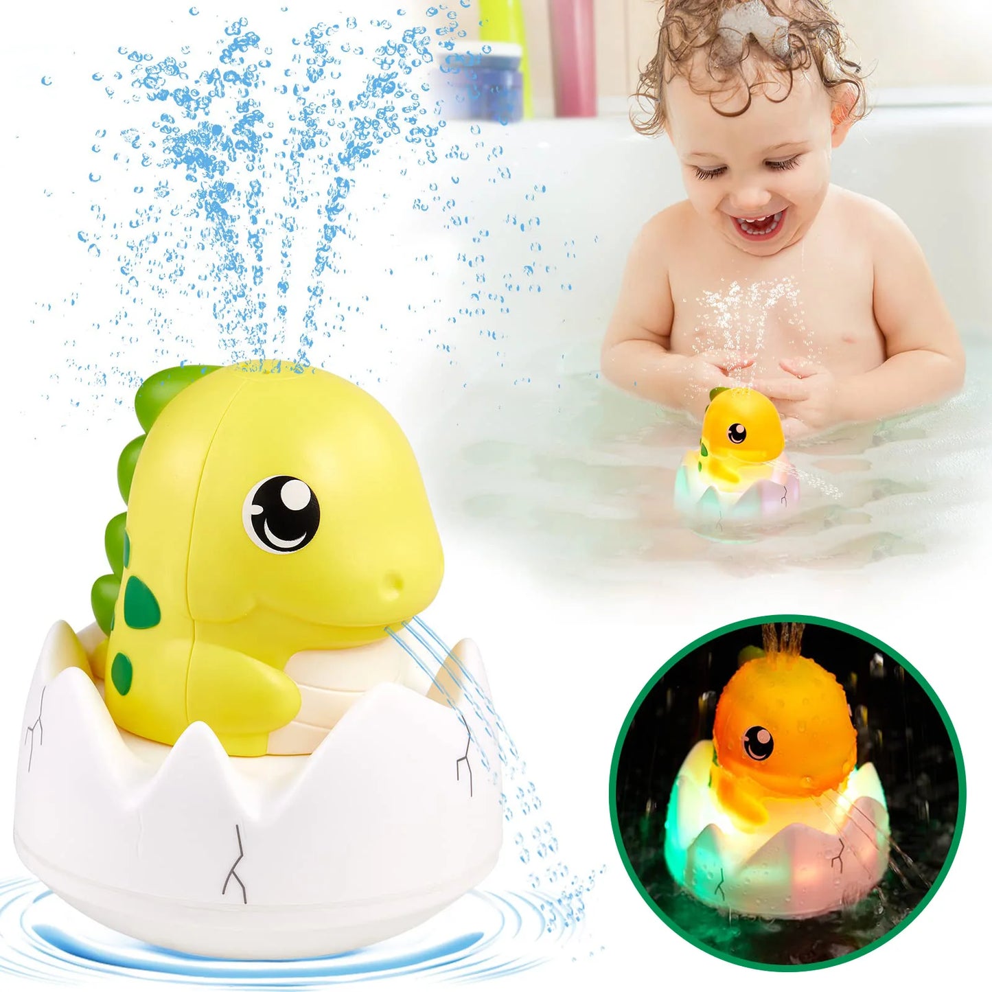 Dinosaur Bath Toys for Kids Colorful Light Up Spray Water Bathtub Toys for Baby Electric Cartoon Pool Bathroom Tub Toddler Toy