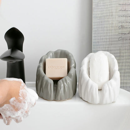 Ceramic Soap Box Household Bathroom Soap Dish Toilet Holder Sloped Drain Storage Accessories Stone Pattern Bathroom Storage Tray