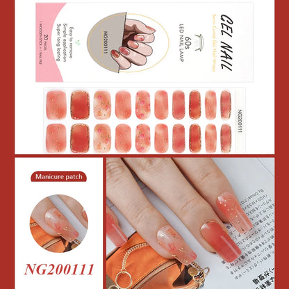 Golden Marble Gel Nail Strips Patch Sliders Flowers Gradient Color Adhesive Full Cover Gel Nail Stcikers UV Lamp Cured Manicure