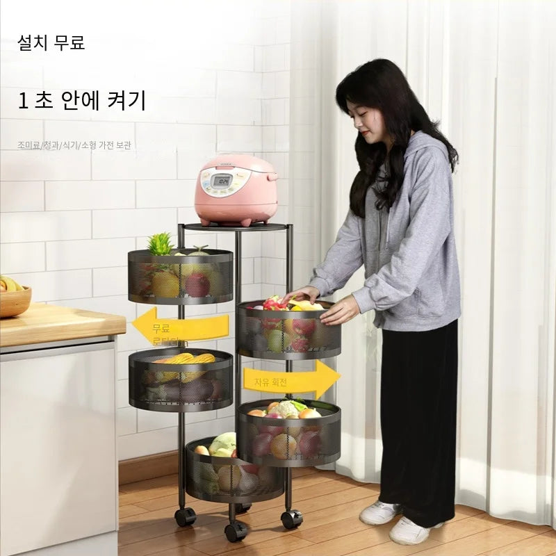 Kitchen Rotation Storage Shelf Floor Multi-layer Round Cutlery Holder Household Fruits And Vegetables Organization Storage