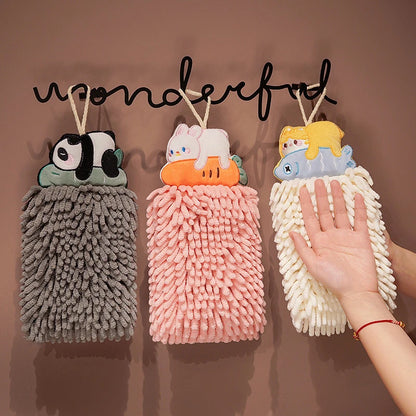 Cartoon Animals Chenille Hand Towel Ball Microfiber Soft Quick-Drying Wipe Rag Kitchen Hangable Cleaning Cloth Absorbent Towels
