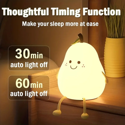 1pc Cute Fruit Night Light Silicone Nursery Pear Lamp USB Charging Creative Table Lamp For Kids Child Bedroom Decor Nightlight