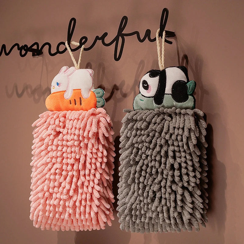 Cartoon Animals Chenille Hand Towel Ball Microfiber Soft Quick-Drying Wipe Rag Kitchen Hangable Cleaning Cloth Absorbent Towels