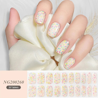 Golden Marble Gel Nail Strips Patch Sliders Flowers Gradient Color Adhesive Full Cover Gel Nail Stcikers UV Lamp Cured Manicure