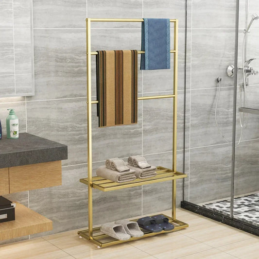 Nordic Hotel Metal Towel Rack Toilet Hole-free Floor Type Bathroom Accessories Indoor Multi-functional Storage Shelves