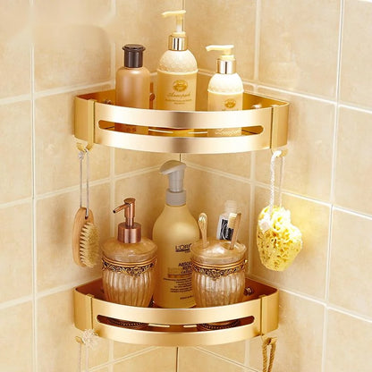 Toilet Storage Rack Bathroom Accessory Corner Golden Metallic Style Non Punching Wall Hanging Wall Mounted Toiletry Shelf