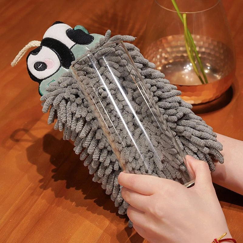 Cartoon Animals Chenille Hand Towel Ball Microfiber Soft Quick-Drying Wipe Rag Kitchen Hangable Cleaning Cloth Absorbent Towels