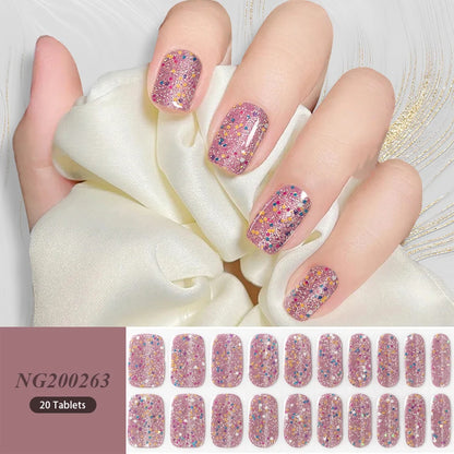 Golden Marble Gel Nail Strips Patch Sliders Flowers Gradient Color Adhesive Full Cover Gel Nail Stcikers UV Lamp Cured Manicure