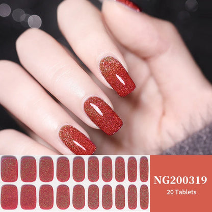 Golden Marble Gel Nail Strips Patch Sliders Flowers Gradient Color Adhesive Full Cover Gel Nail Stcikers UV Lamp Cured Manicure