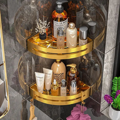 Toilet Storage Rack Bathroom Accessory Corner Golden Metallic Style Non Punching Wall Hanging Wall Mounted Toiletry Shelf