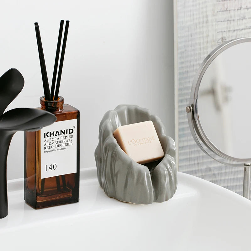 Ceramic Soap Box Household Bathroom Soap Dish Toilet Holder Sloped Drain Storage Accessories Stone Pattern Bathroom Storage Tray