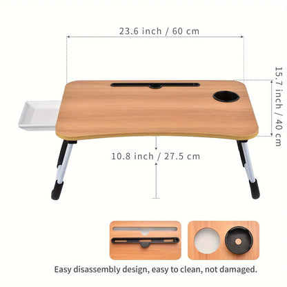 Laptop Bed Table Foldable Lap Table with Cup Holder Drawer Tablet Stand Laptop Bed Tray Table Portable Lap Table Foldable Legs