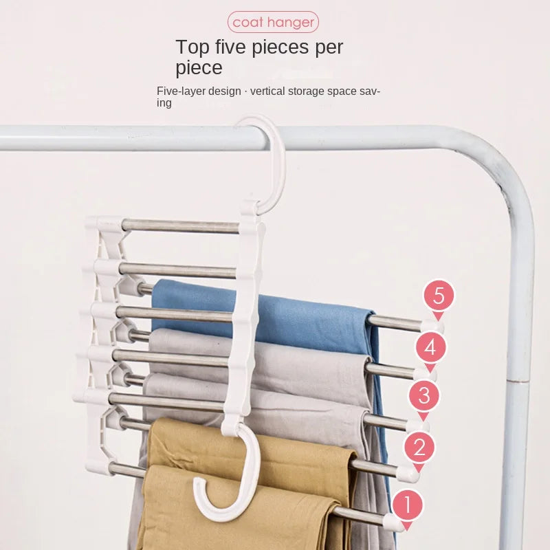 5 In 1 Pant Rack Shelves Stainless Steel Clothes Hangers Stainless Steel Multi-functional Wardrobe Magic Hanger Dropshipping