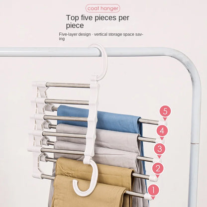 5 In 1 Pant Rack Shelves Stainless Steel Clothes Hangers Stainless Steel Multi-functional Wardrobe Magic Hanger Dropshipping