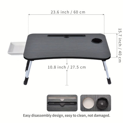 Laptop Bed Table Foldable Lap Table with Cup Holder Drawer Tablet Stand Laptop Bed Tray Table Portable Lap Table Foldable Legs