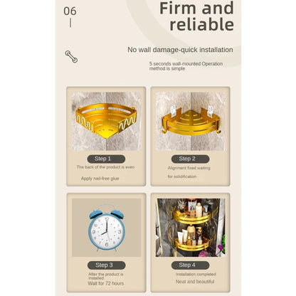 Toilet Storage Rack Bathroom Accessory Corner Golden Metallic Style Non Punching Wall Hanging Wall Mounted Toiletry Shelf